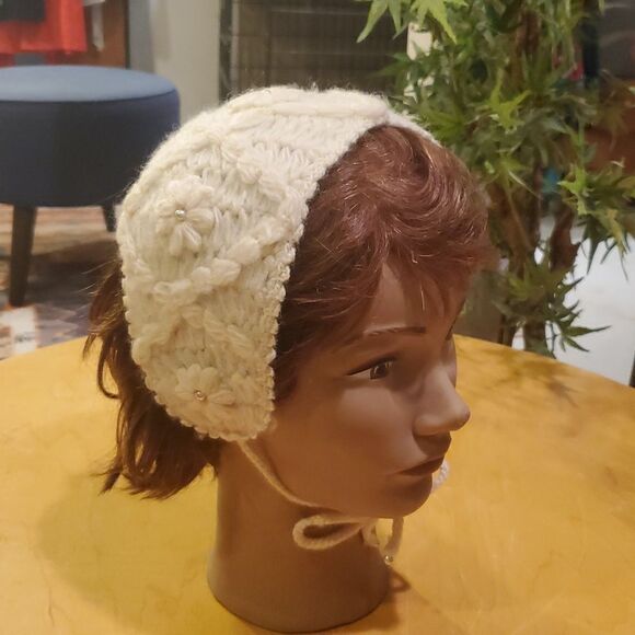 Vintage 100% wool crochet cream headband Japan - Picture 1 of 8